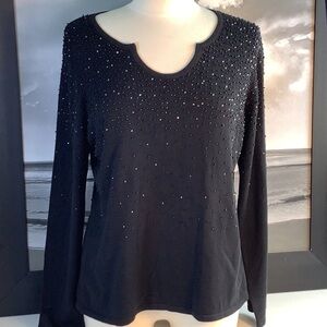Vintage Gladys Badgley Black Scattered Embellished Beaded Pullover Sweater Sz L